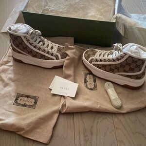 GUCCI TENNIS TRECK MONOGRAM CANVAS BOOTIES